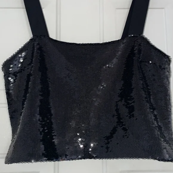 VERONICA BEARD Adi Black Sequin Crop Camisole Top size 14 - Picture 6 of 14